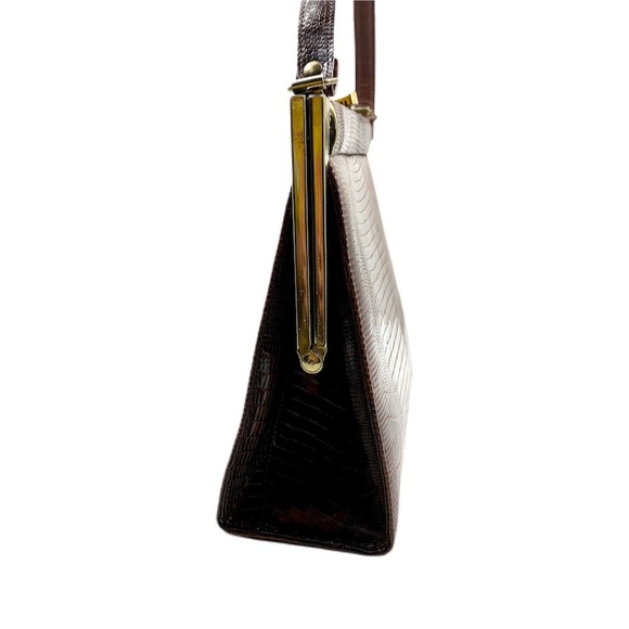 Vintage Brown Exotic Lizard Skin Kiss Lock Handbag - Picture 4 of 10